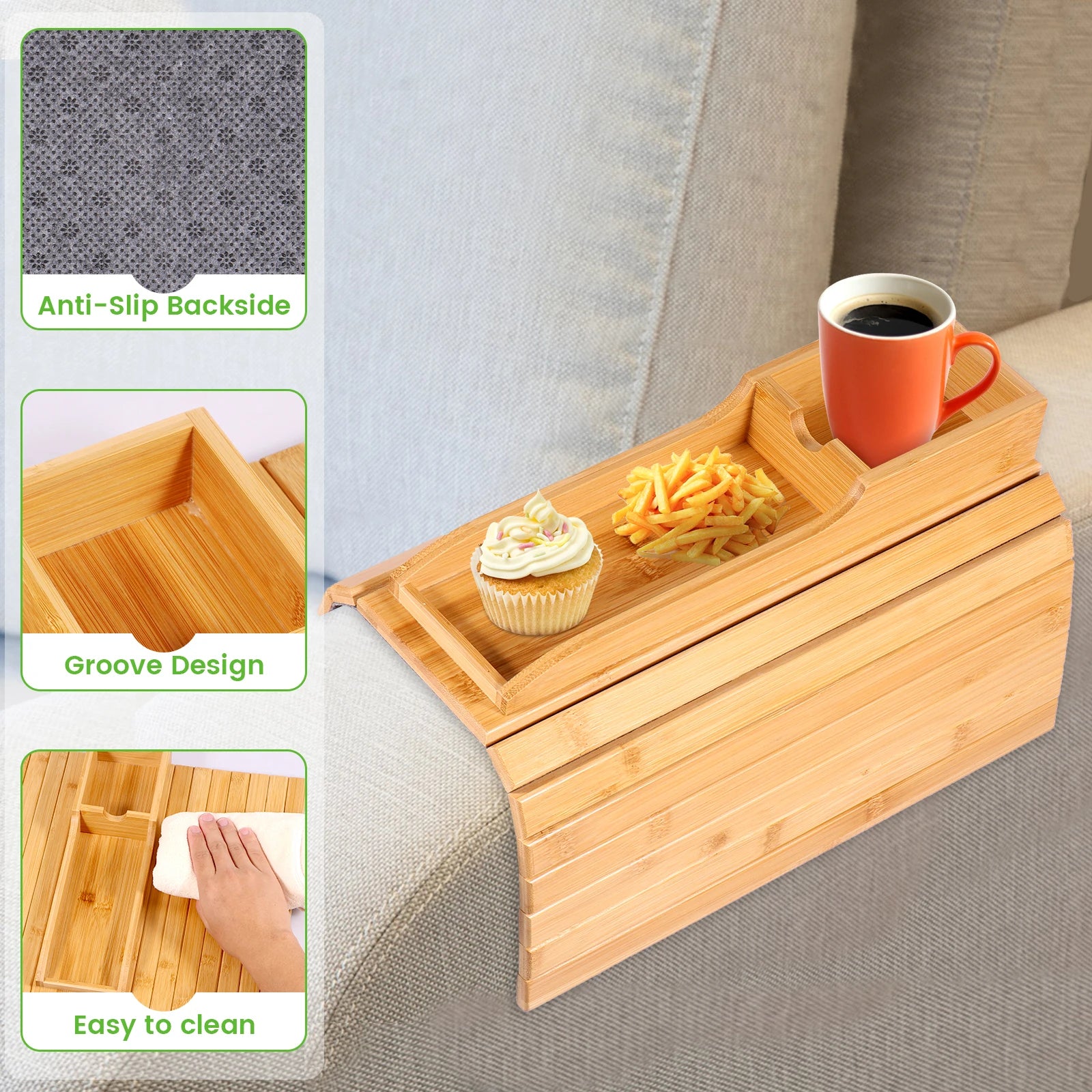 Couch Cup Holder and Side Storage Tray