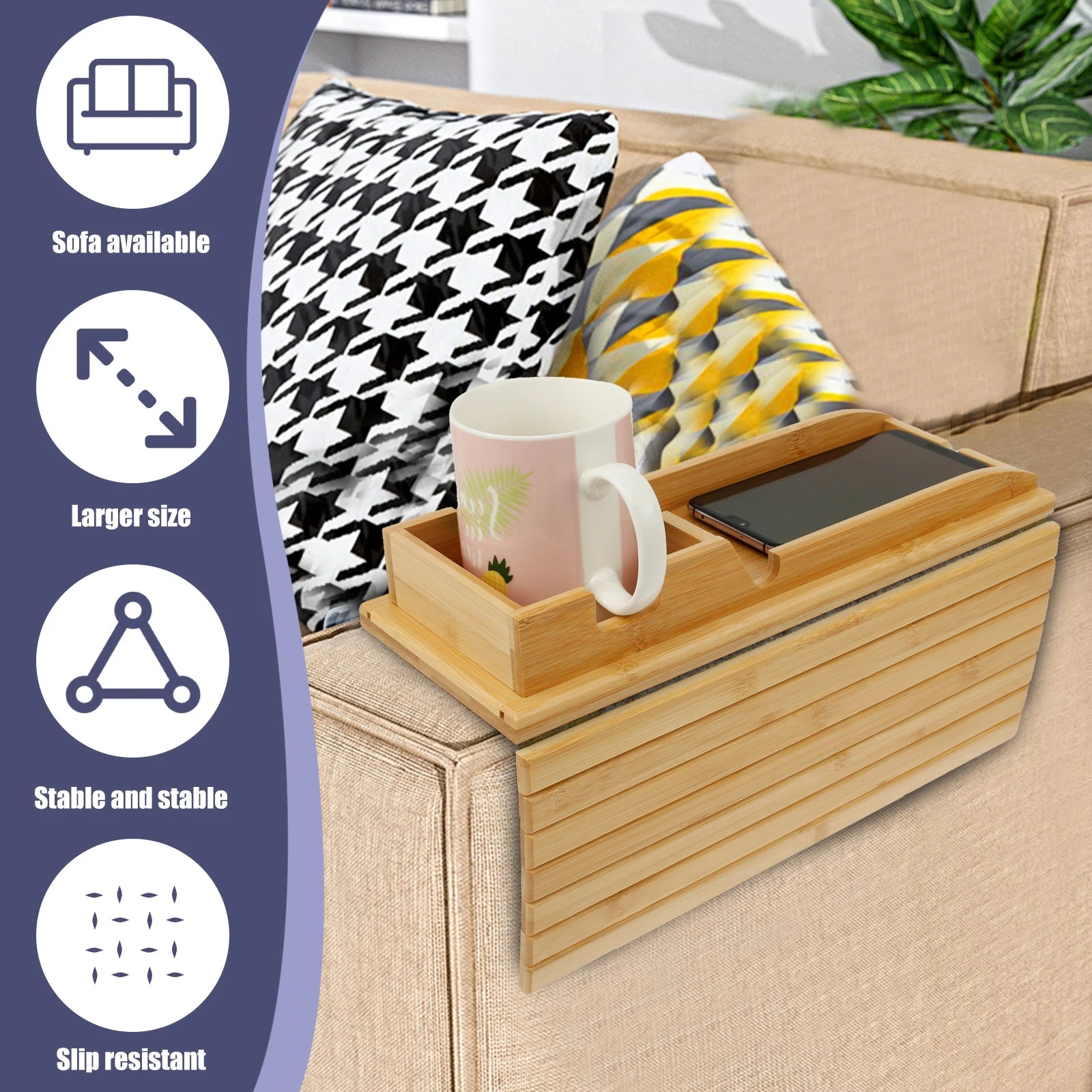 Couch Cup Holder and Side Storage Tray