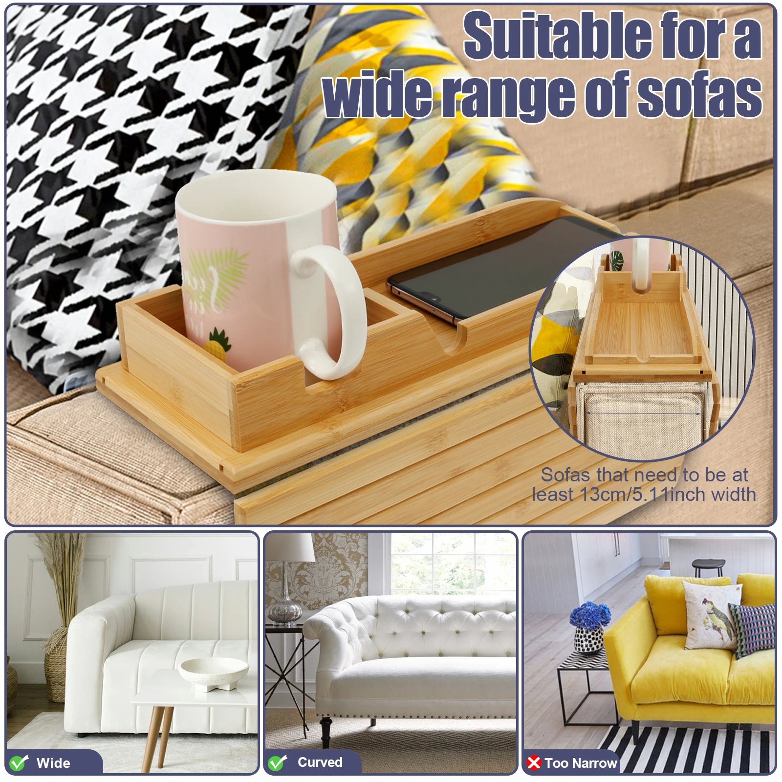 Couch Cup Holder and Side Storage Tray