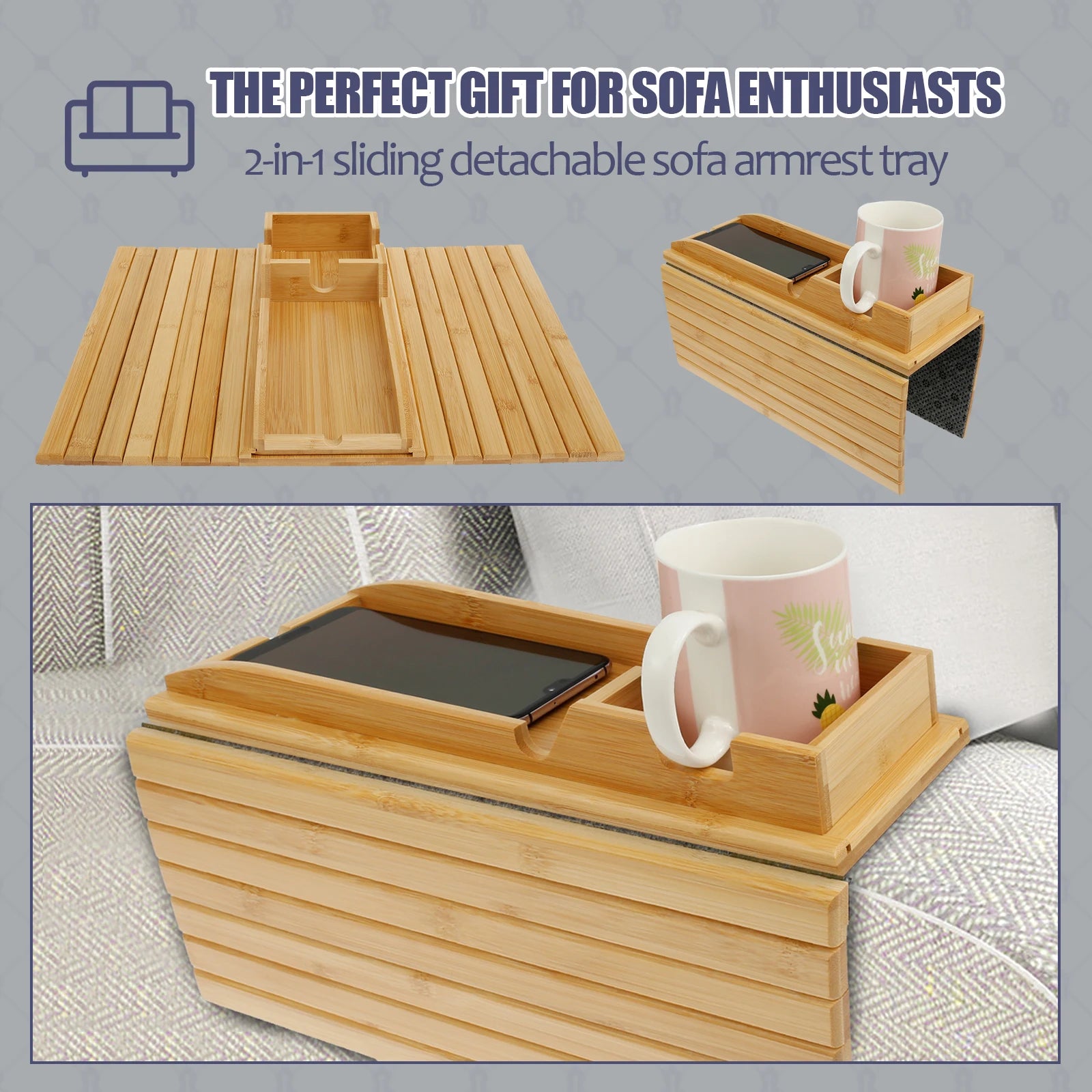 Couch Cup Holder and Side Storage Tray
